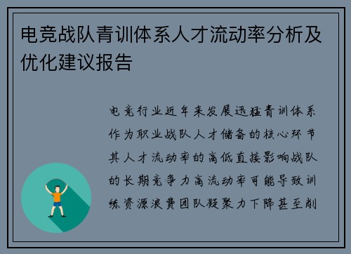 电竞战队青训体系人才流动率分析及优化建议报告