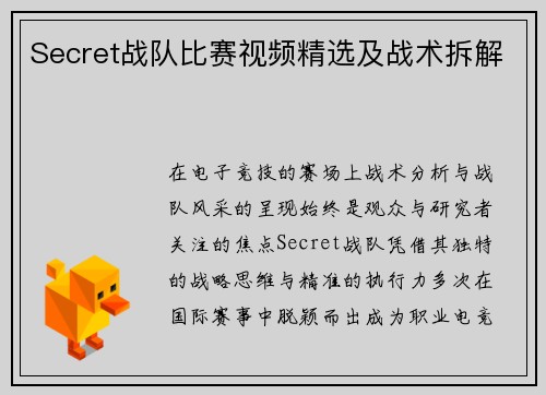 Secret战队比赛视频精选及战术拆解